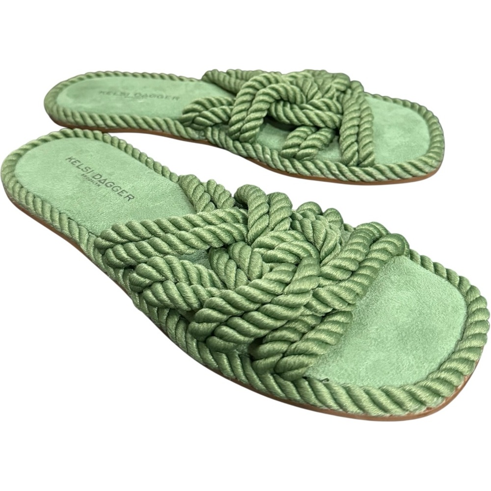 Kelsi Dagger x Anthropologie Brooklyn Sage‎ Green Slip On Rope Sandals Size 6.5